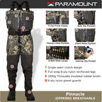 PINNACLE Zippered Breathable Camo Hunting/Fishing Wader 1200g