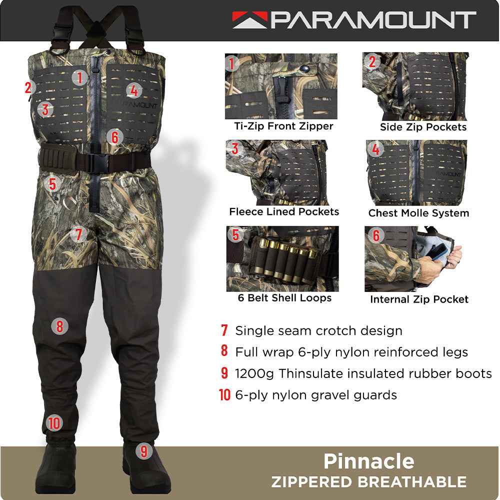 PINNACLE Zippered Breathable Camo Hunting/Fishing Wader 1200g