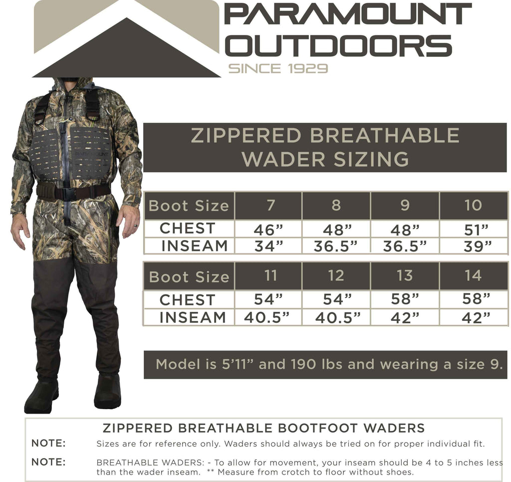 PINNACLE Zippered Breathable Camo Hunting/Fishing Wader 1200g