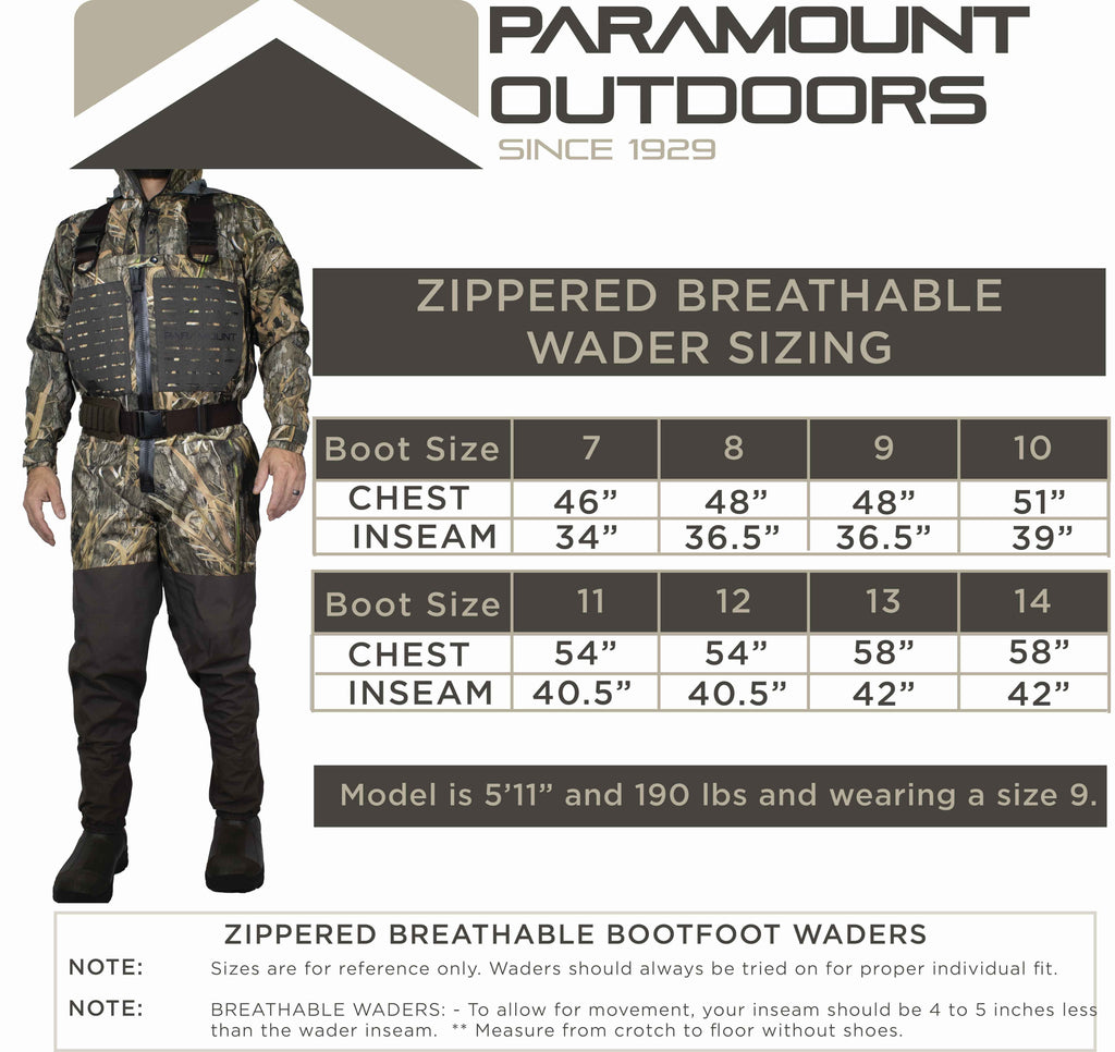 PINNACLE Zippered Breathable Camo Hunting/Fishing Wader 1200g