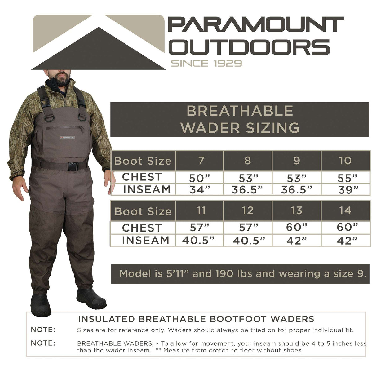 Paramount Outdoors GWT Breathable Chest Waders with 800g Thinsulate Boots - Clear Water Trading Co.