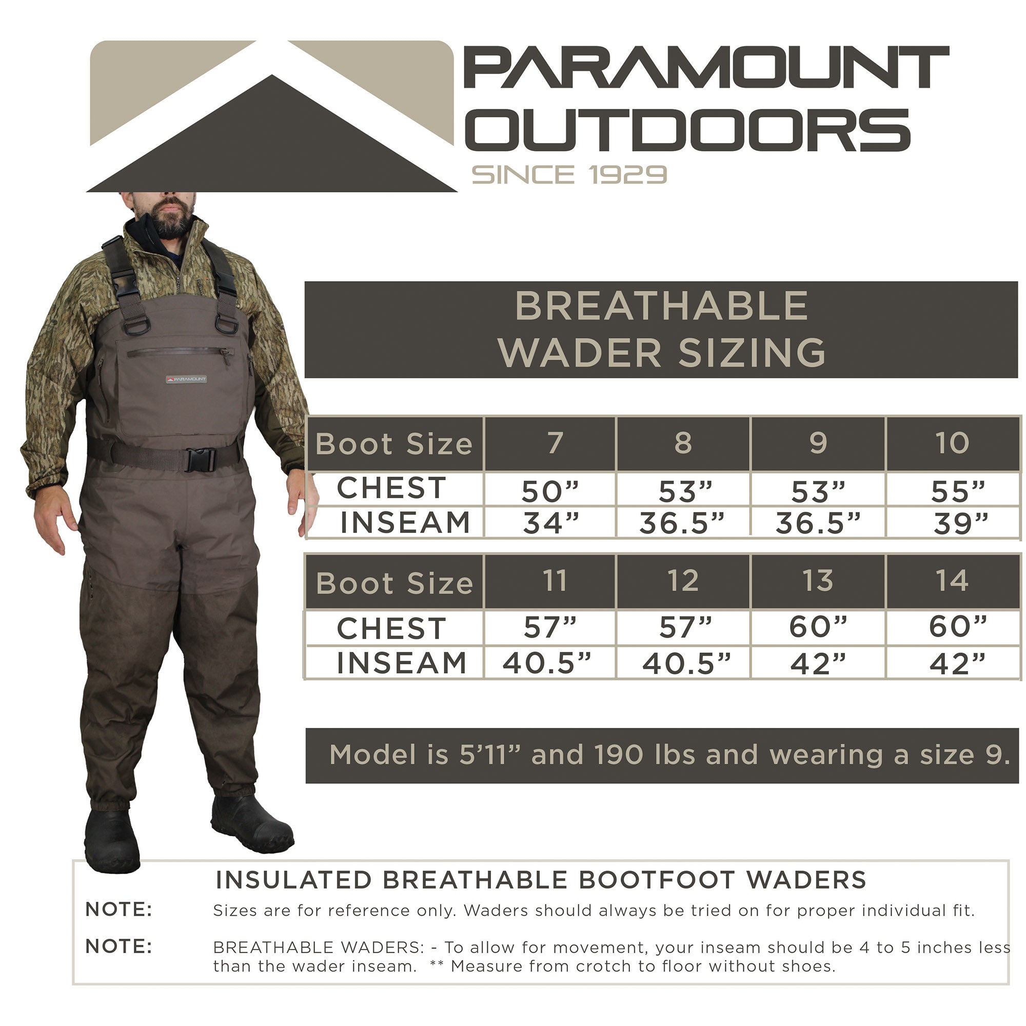 Paramount Outdoors GWT Breathable Chest Waders with 800g Thinsulate Boots