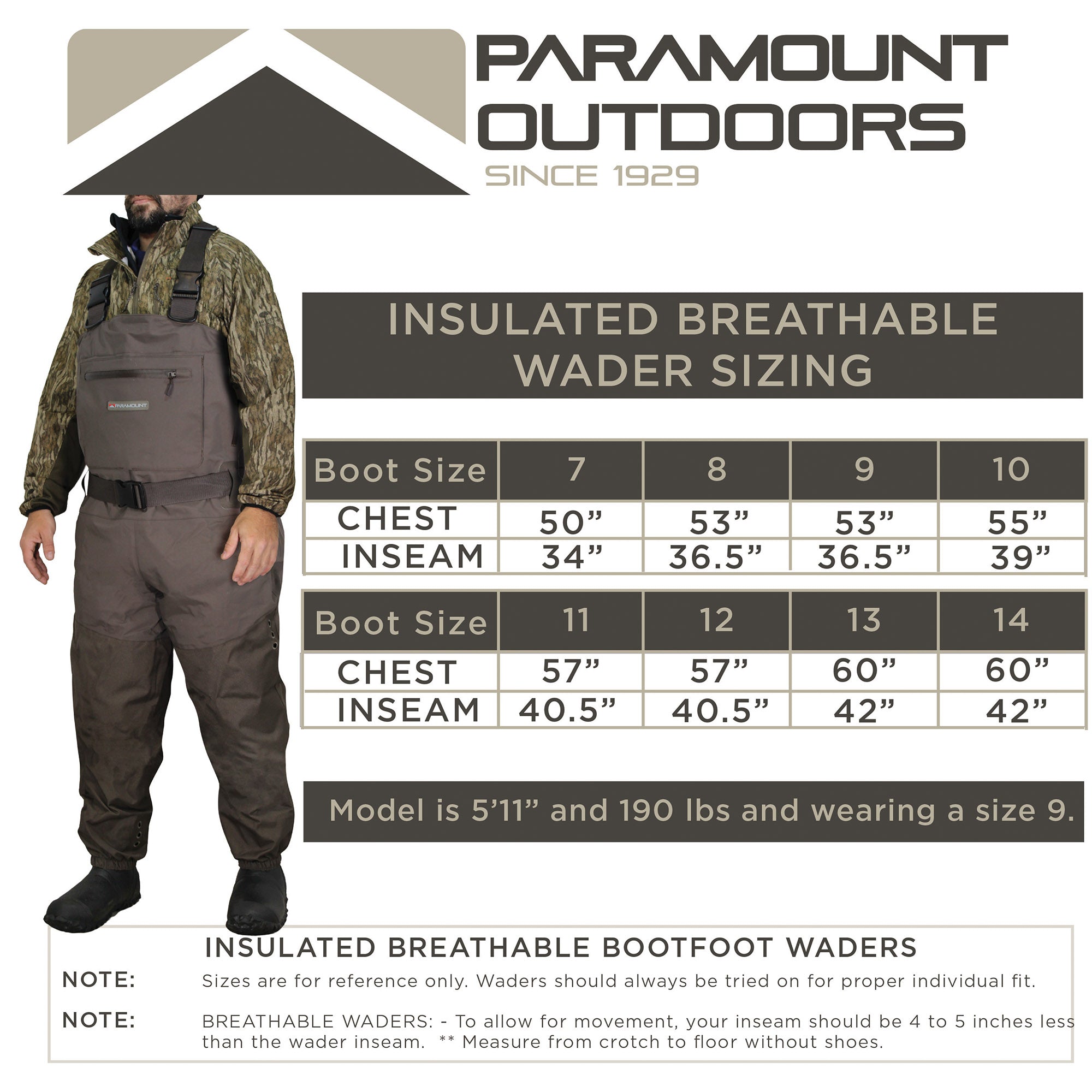 BUFFALO - Insulated Breathable Chest Waders with 1200g Boots