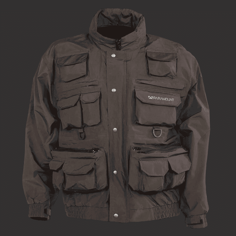 A dark brown technical utility jacket with multiple front pockets, a high collar, and a visible 'SEMPERMOUNT' logo on the chest, shown against a plain white background.