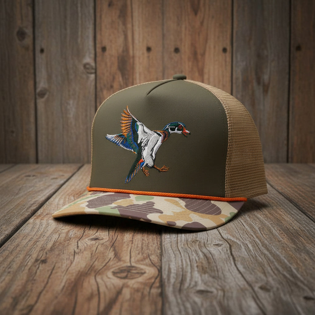 Wood Duck Hat 5-Panel Ridgeline Mesh Back Cap