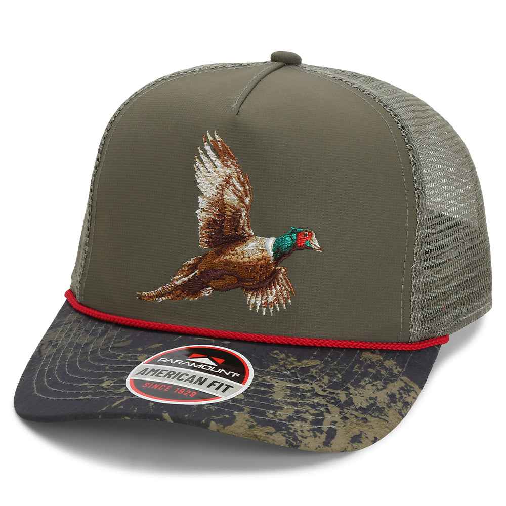 Pheasant Upland 5-Panel Trucker Rope Cap - Stylish Pheasant Trucker Cap for Outdoor Adventures