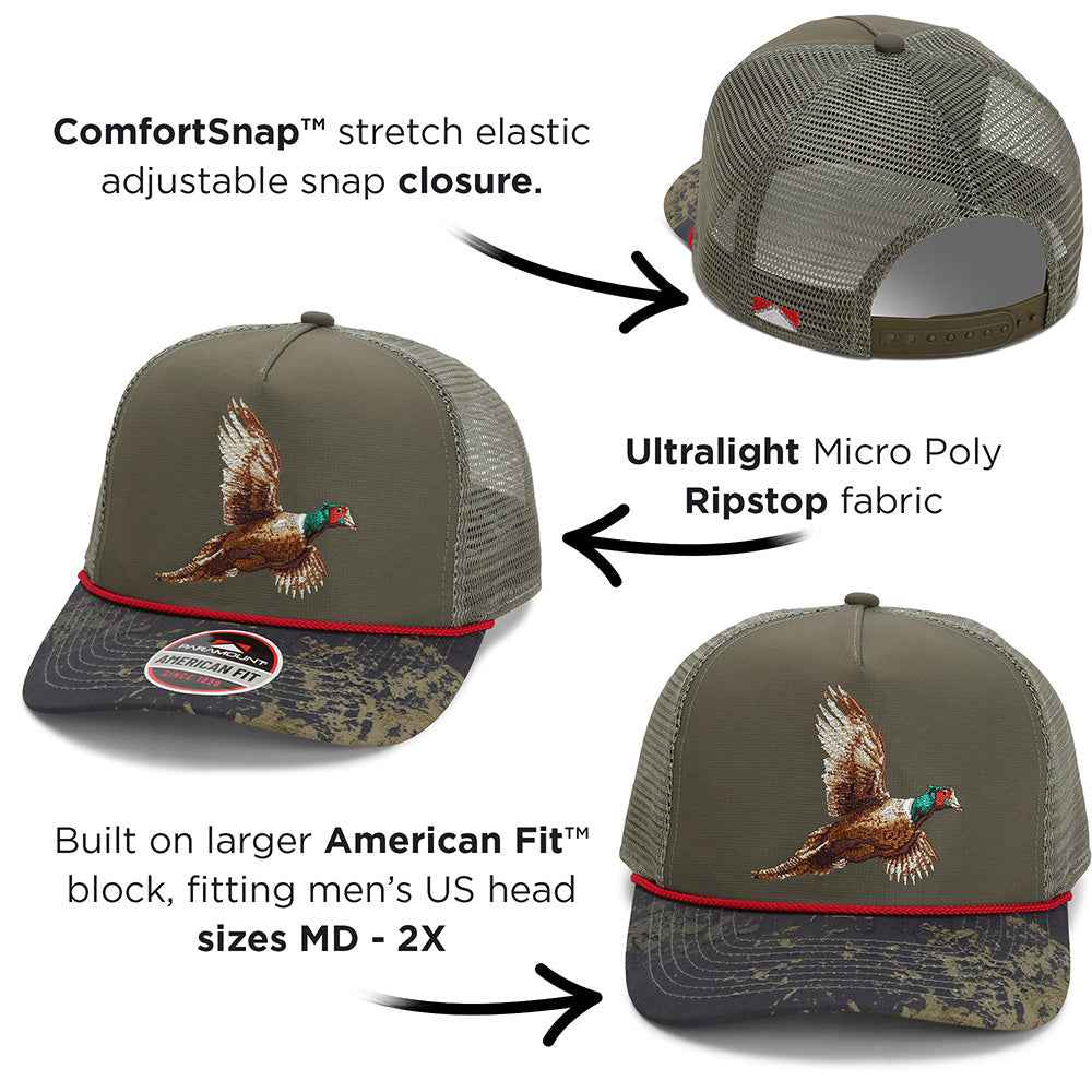 Pheasant Upland 5-Panel Trucker Rope Cap - Stylish Pheasant Trucker Cap for Outdoor Adventures