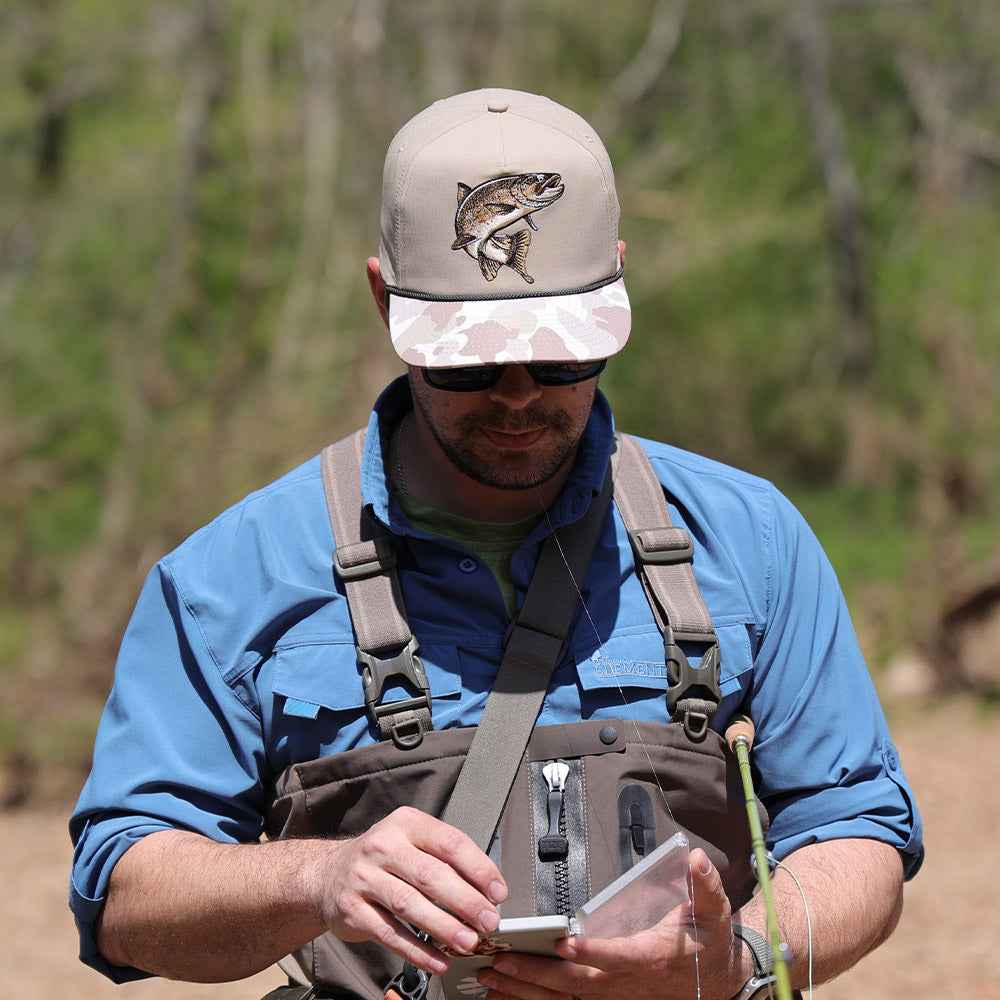 Brown Trout Fly Fishing Cap - 5-Panel Trucker Rope Hat