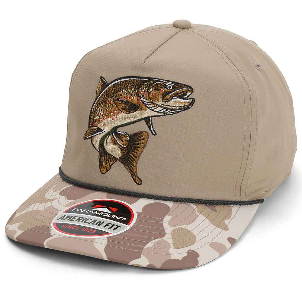 Brown Trout Fly Fishing Cap - 5-Panel Trucker Rope Hat