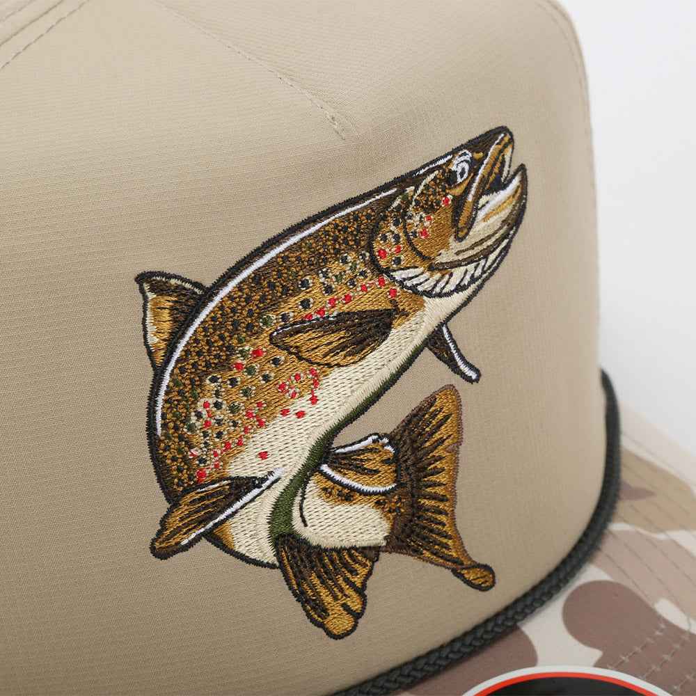 Brown Trout Fly Fishing Cap - 5-Panel Trucker Rope Hat
