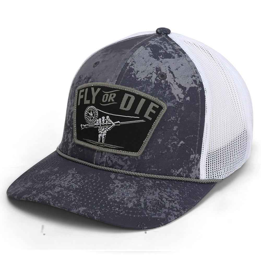 Fly Fishing Mesh Hat - Fly or Die Hat with Mesh Back and Rope Design