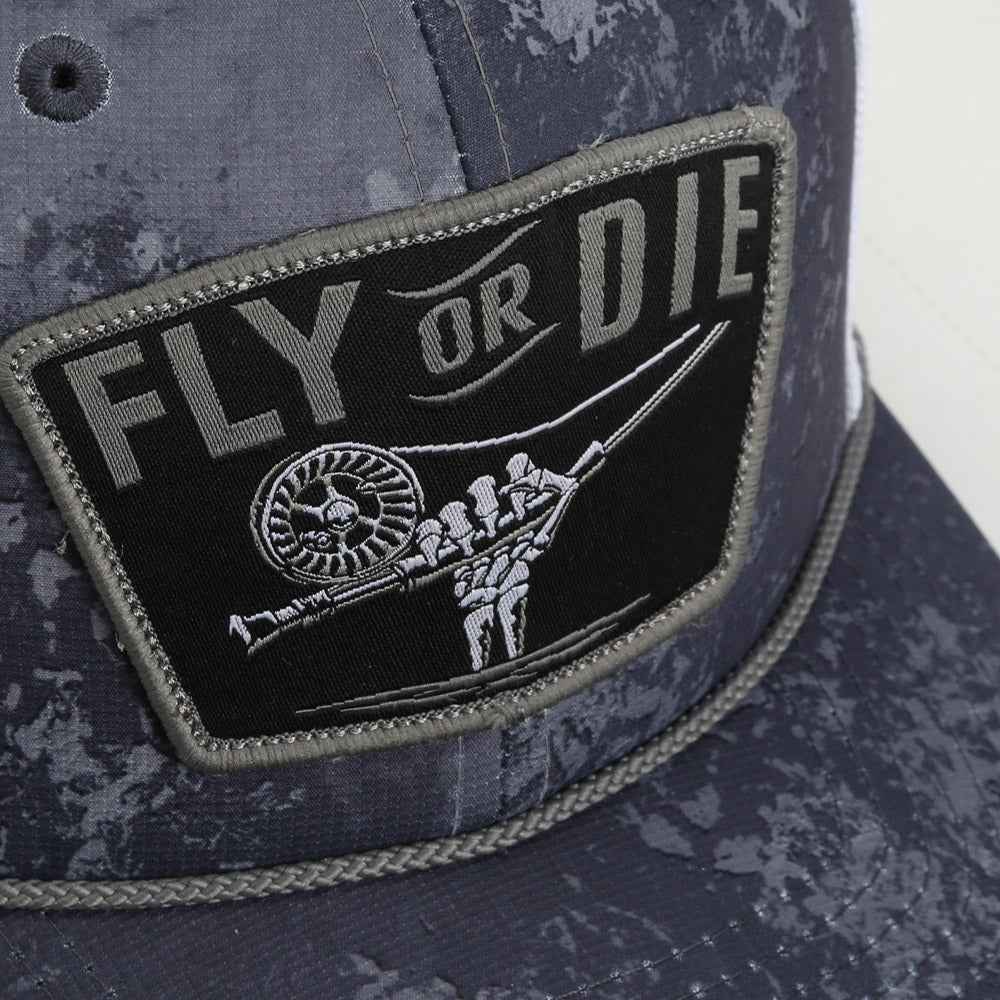 Fly Fishing Mesh Hat - Fly or Die Hat with Mesh Back and Rope Design