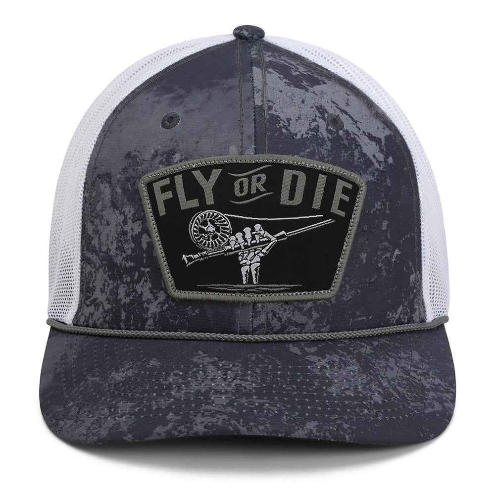 Fly Fishing Mesh Hat - Fly or Die Hat with Mesh Back and Rope Design