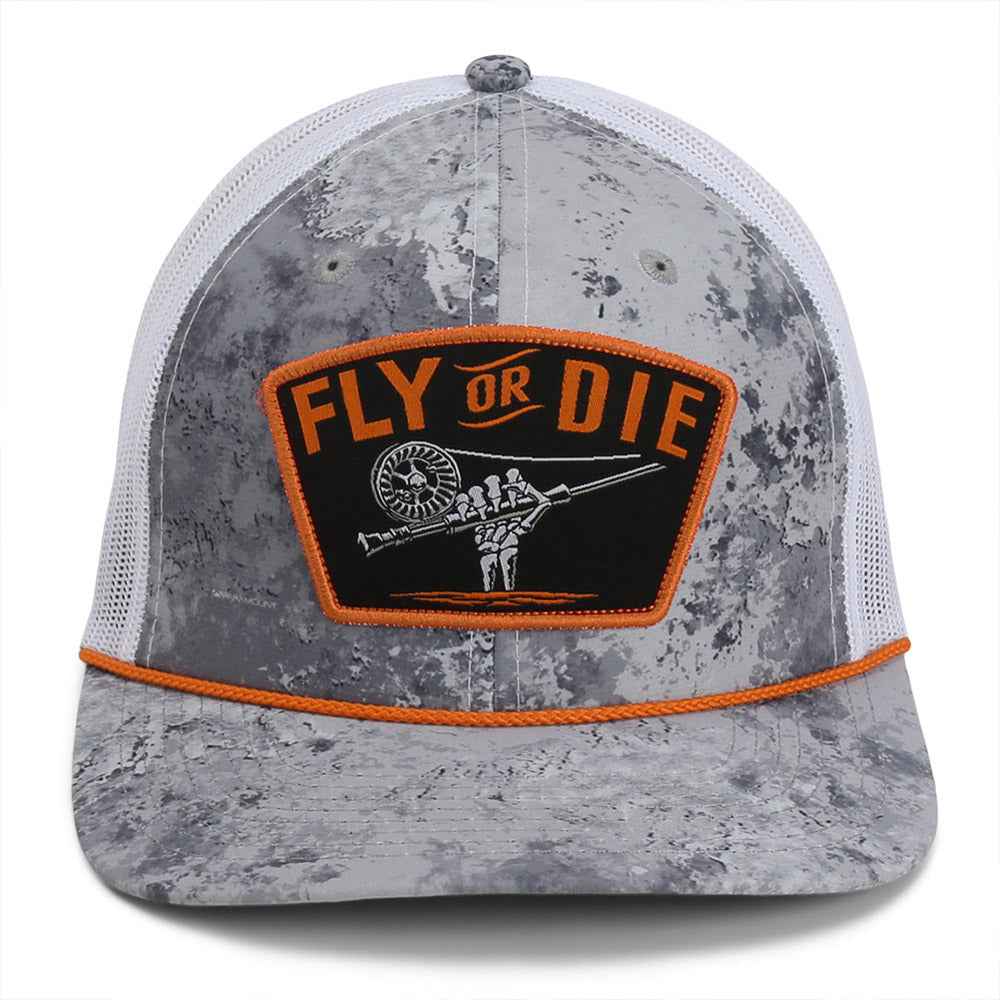 Fly Fishing Mesh Hat - Fly or Die Hat with Mesh Back and Rope Design