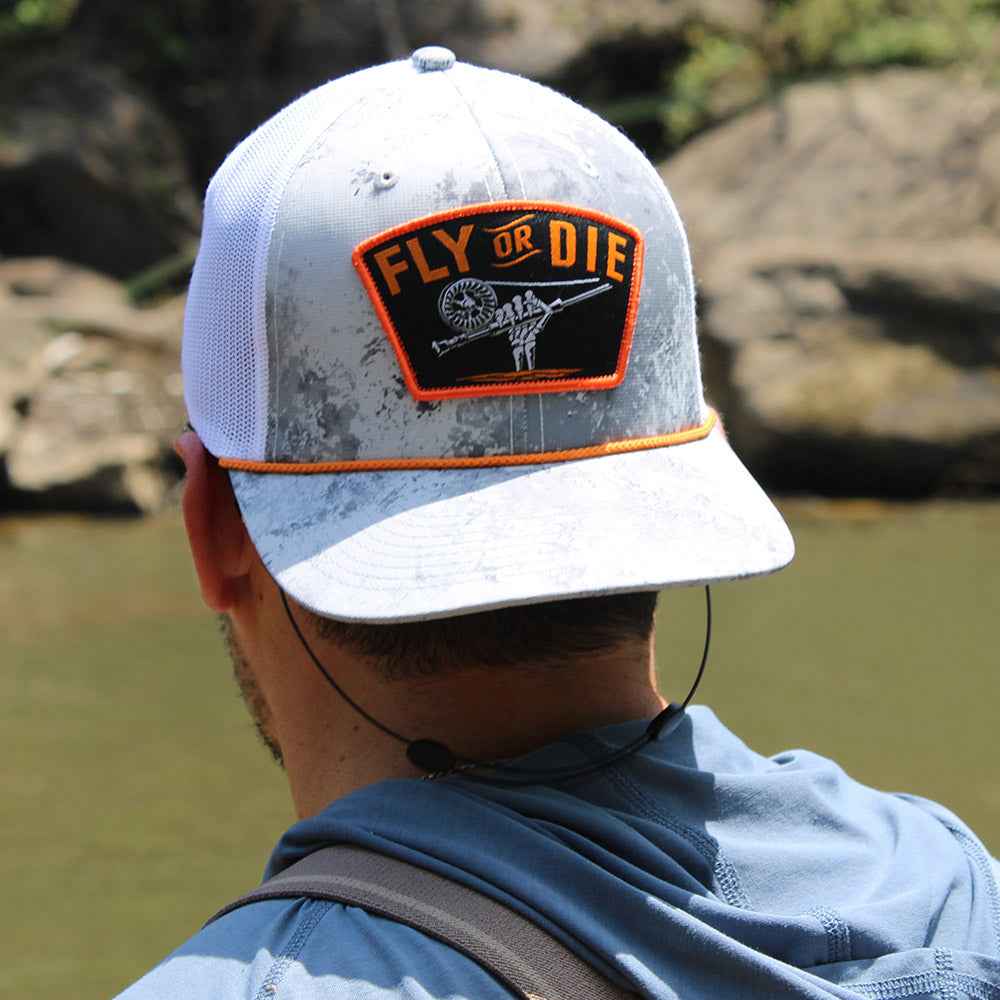 Fly Fishing Mesh Hat - Fly or Die Hat with Mesh Back and Rope Design
