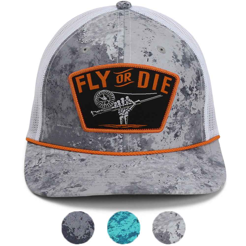 Fly Fishing Mesh Hat - Fly or Die Hat with Mesh Back and Rope Design