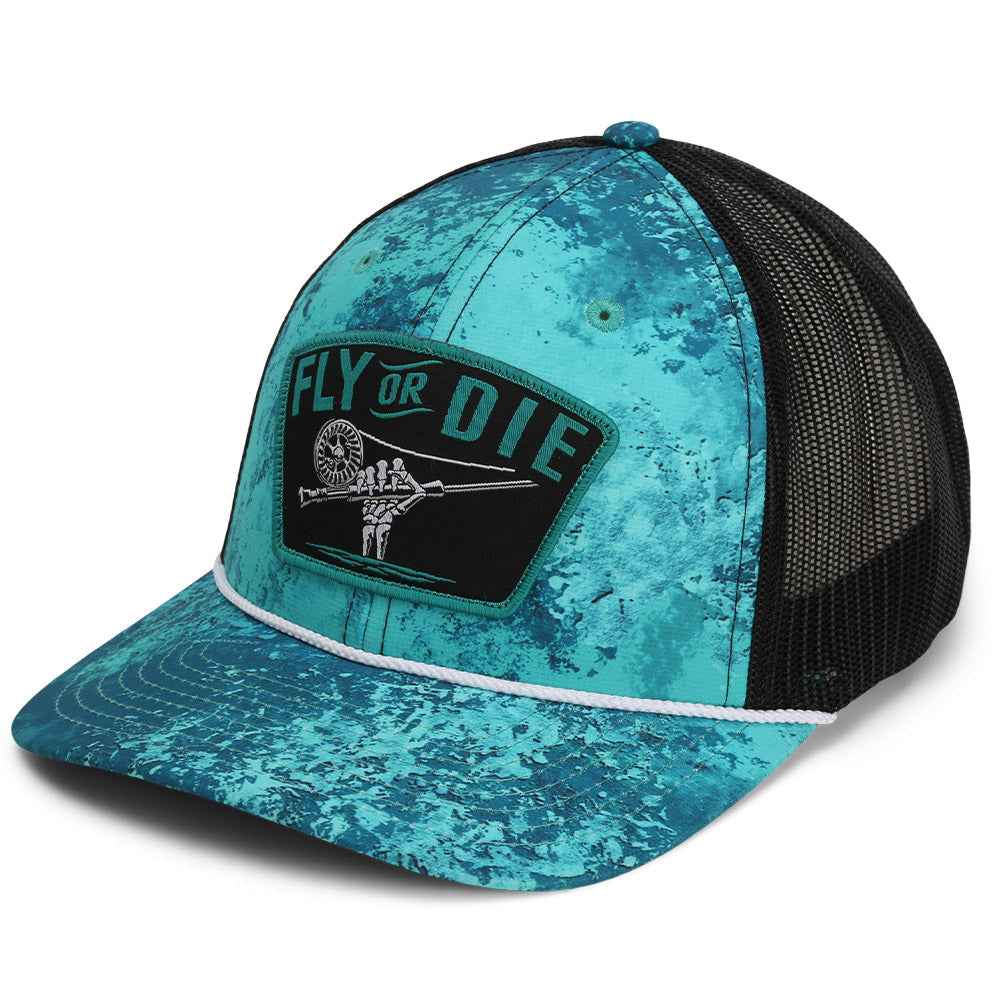 Fly Fishing Mesh Hat - Fly or Die Hat with Mesh Back and Rope Design