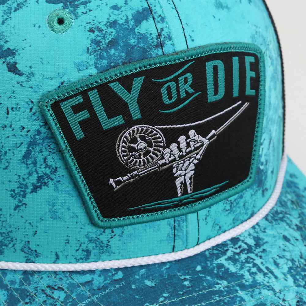 Fly Fishing Mesh Hat - Fly or Die Hat with Mesh Back and Rope Design