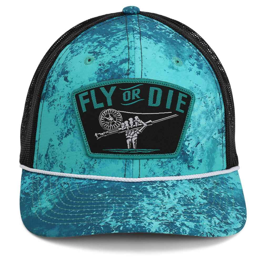 Fly Fishing Mesh Hat - Fly or Die Hat with Mesh Back and Rope Design