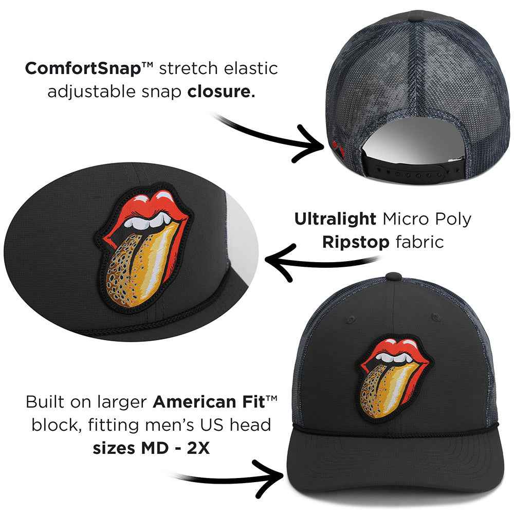 Trout Fishing Hat with Tongue Fly Patch and Mesh Back Rope Cap