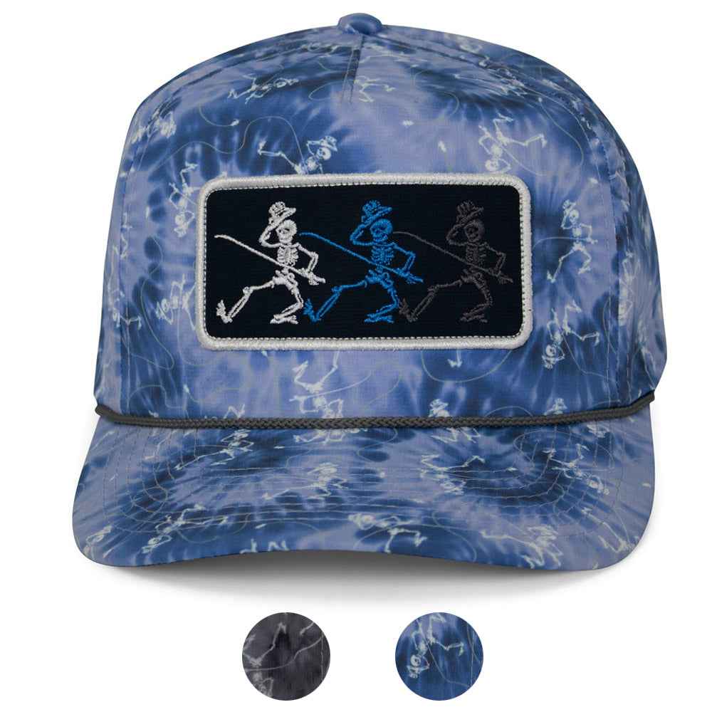 Dancing Skeletons Fly Fishing Cap - Trucker Tie Dye Rope Style