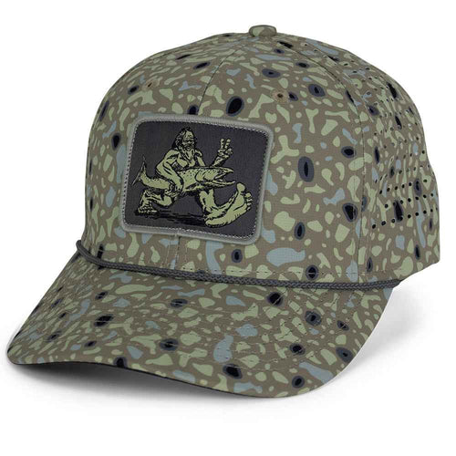 Big Foot Squatch Fishing Cap - Perforated 6-Panel Rope Cap in Tan