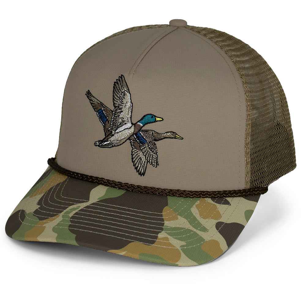 Mallard Drake Camo Trucker 5-Panel Cap - Old School Style