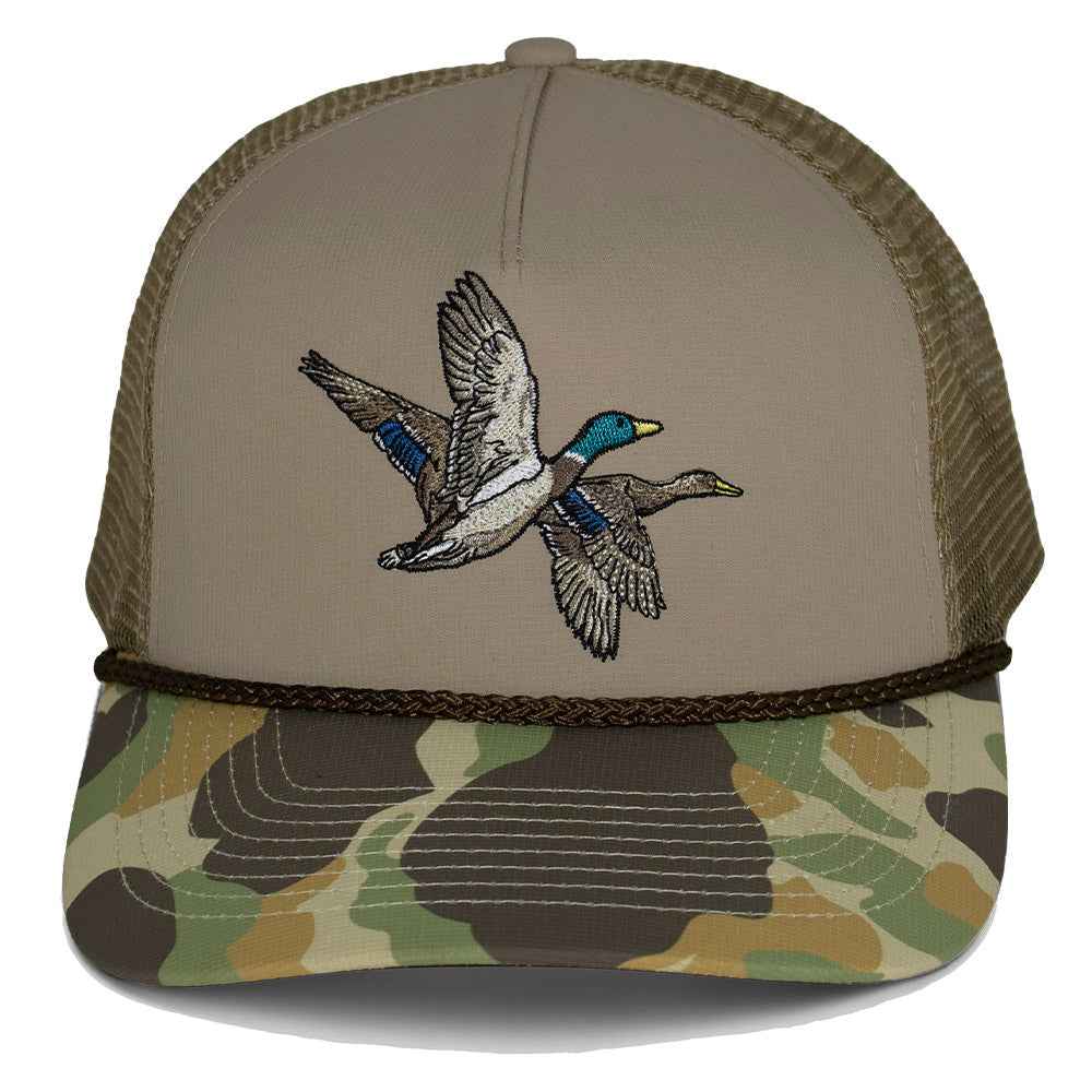 Mallard Drake Camo Trucker 5-Panel Cap - Old School Style