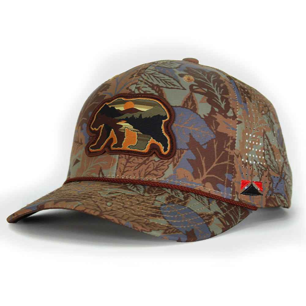 Sunset Bear Trucker Hat with Cloud Texture - 5-Panel Design