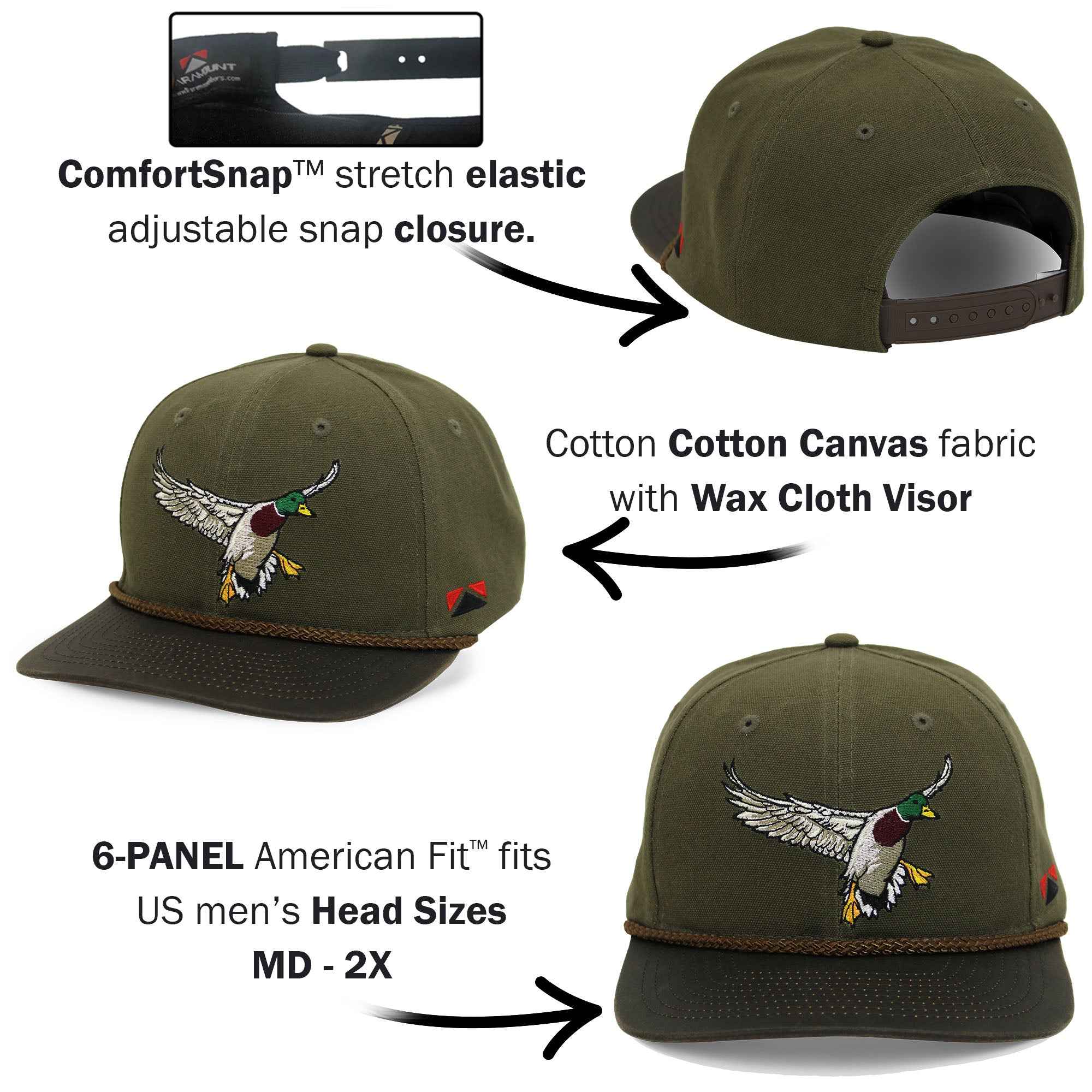Canvas Duck Hat with Wax Visor - Mallard Drake Design