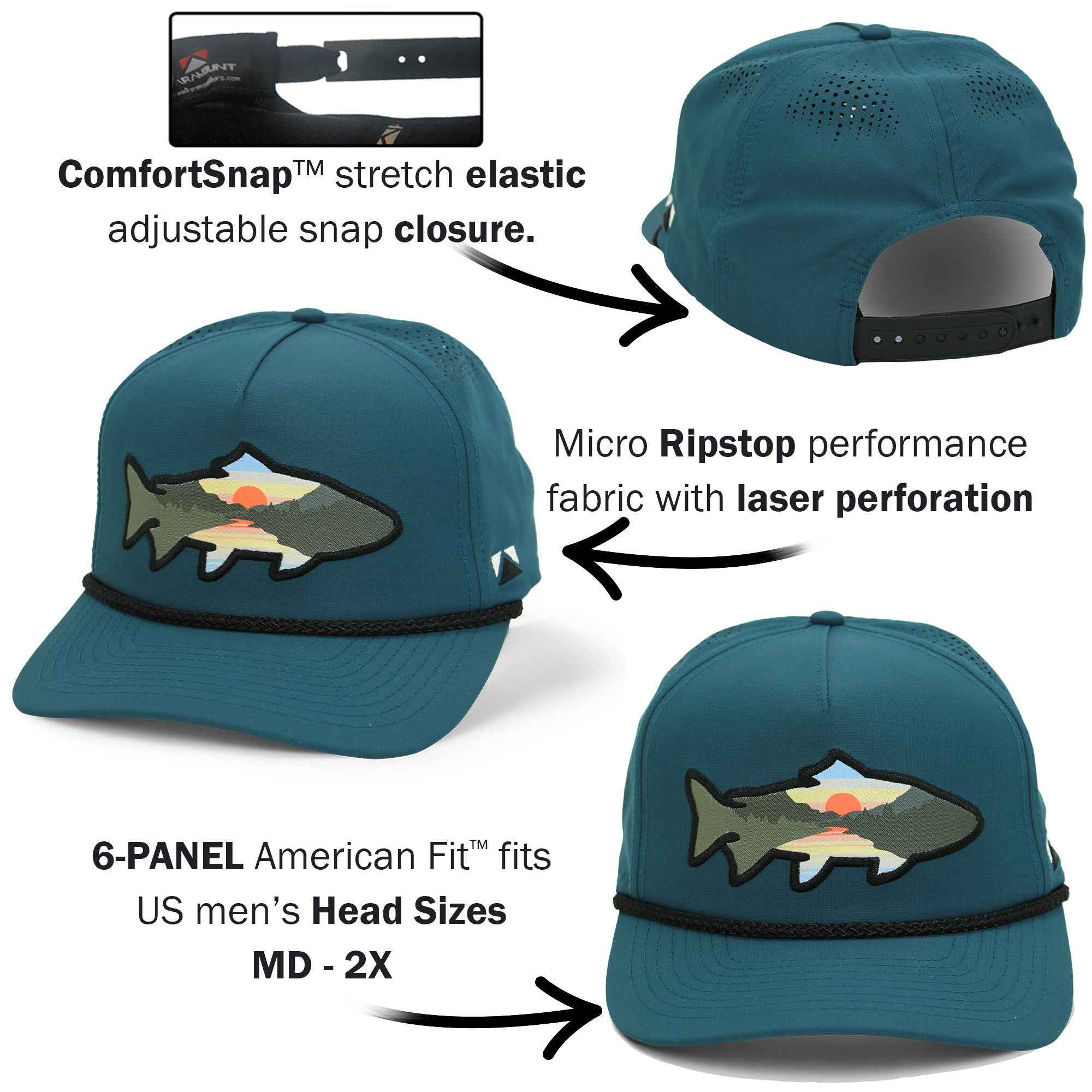 Sunset Fish Silhouette Cap - 5-Panel Performance Rope Cap