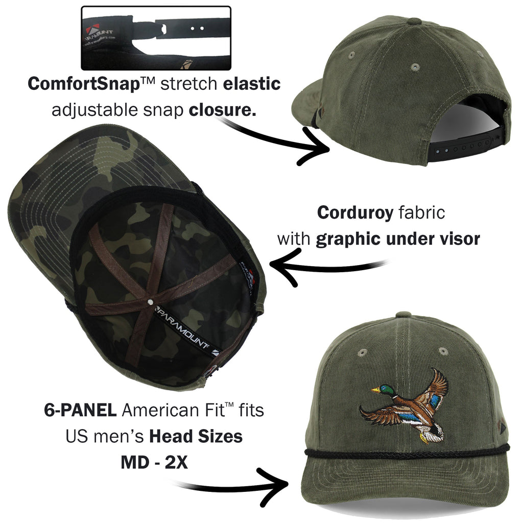 Corduroy Mallard Drake Rope Cap — Vintage Camo Waterproof Performance Hat