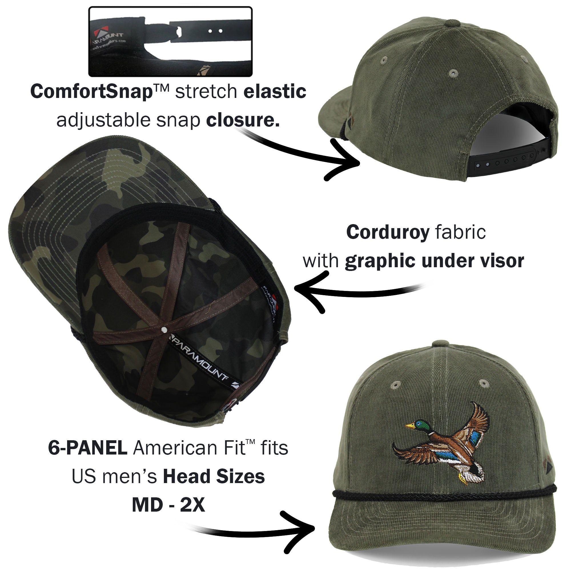 Corduroy Mallard Drake Rope Cap — Vintage Camo Waterproof Performance Hat