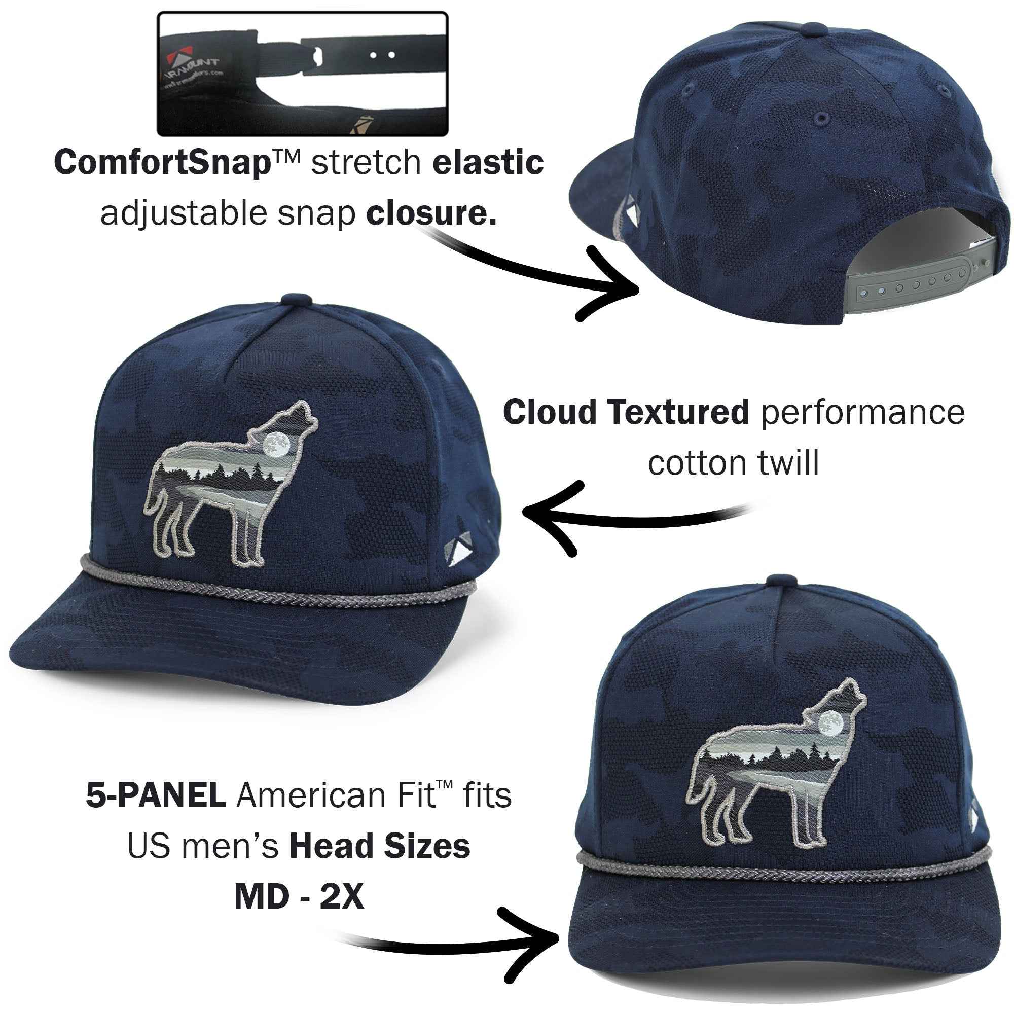 Wolf Howl Cloud Texture Snap-Back 5-Panel Rope Cap