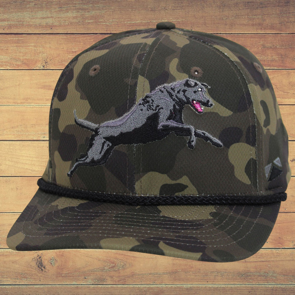 Clear Water Trading Co. — Black Lab Performance Rope Cap (Old‑School Camo)