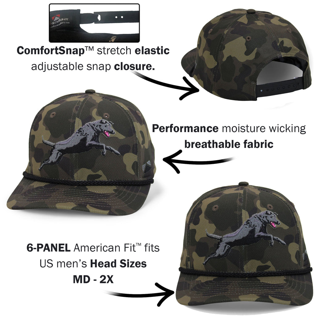 Black Lab Performance Rope Cap — Dark Old School Camo Hunting Hat