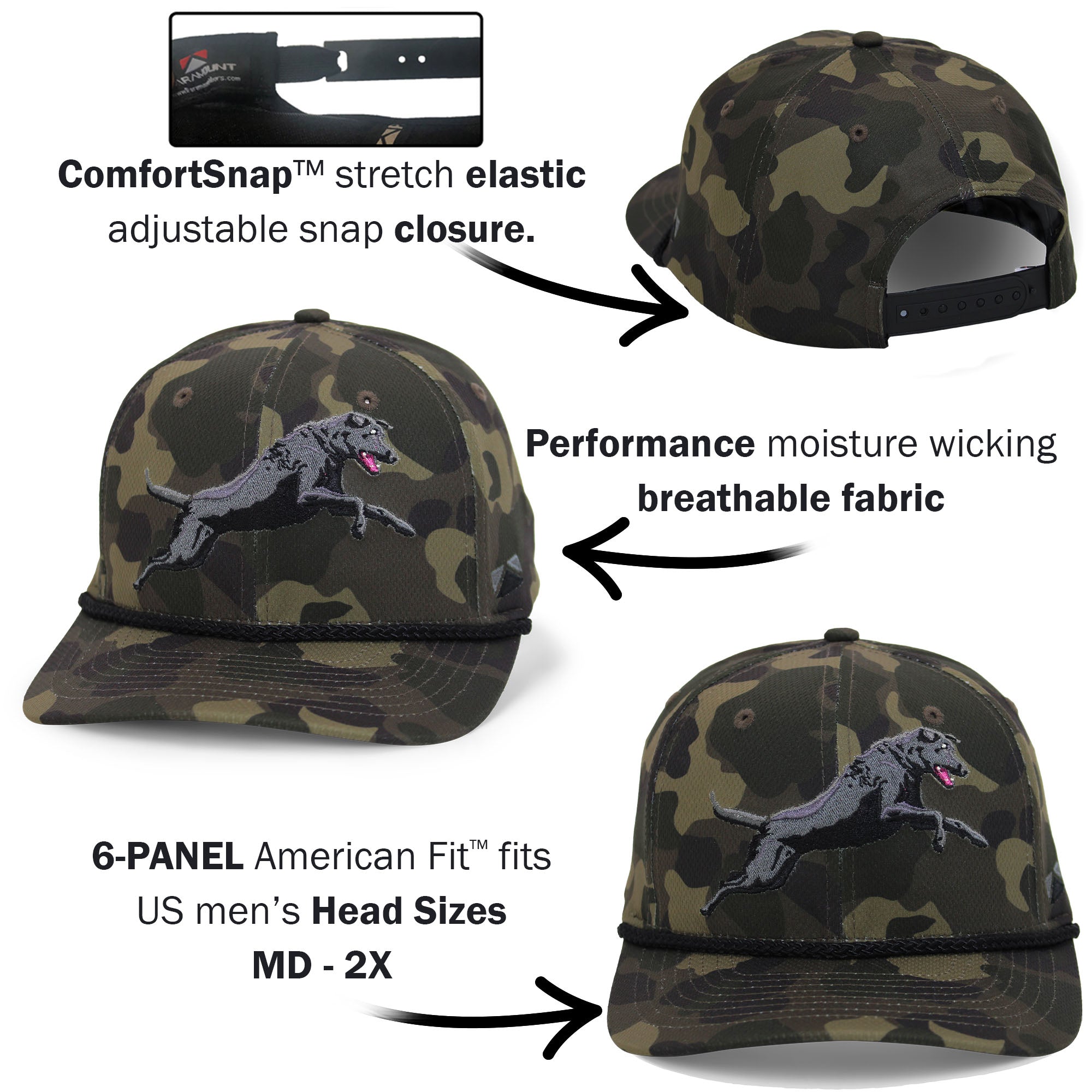 Black Lab Performance Rope Cap — Dark Old School Camo Hunting Hat