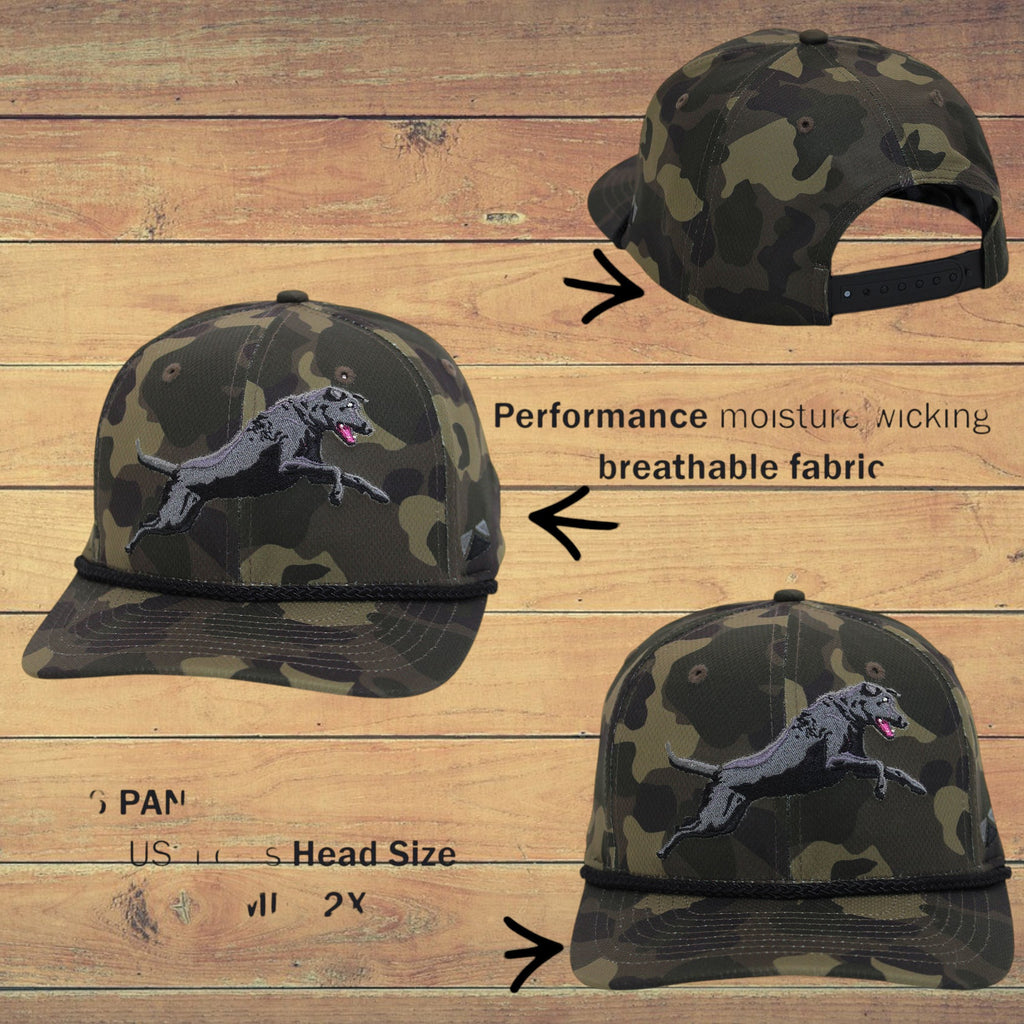 Clear Water Trading Co. — Black Lab Performance Rope Cap (Old‑School Camo)