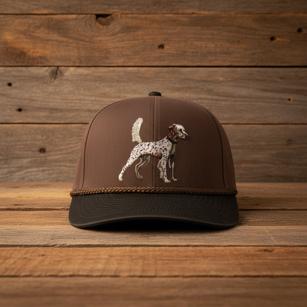 Brown cap with a dog illustration on a white background