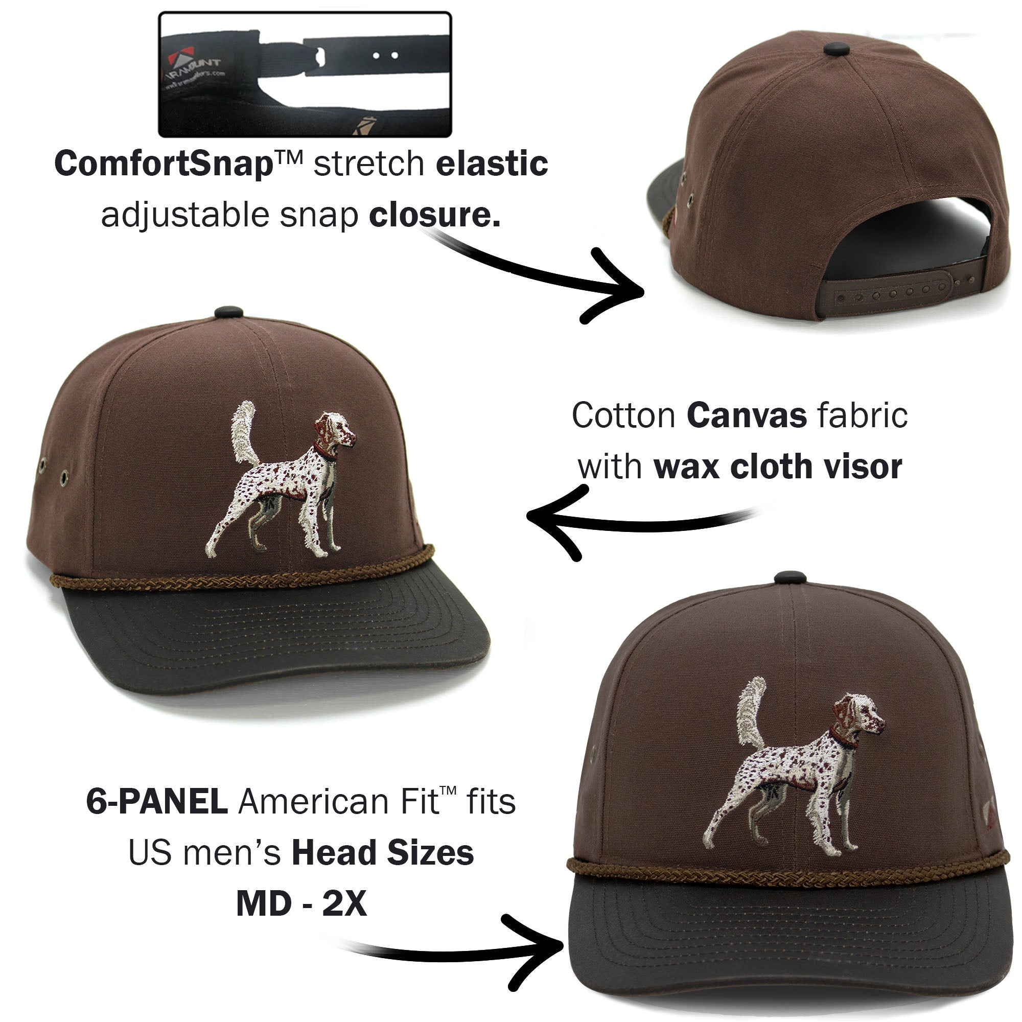 English Setter Rope Cap — Vintage Wax Cloth Visor Bird Dog Hunting Hat