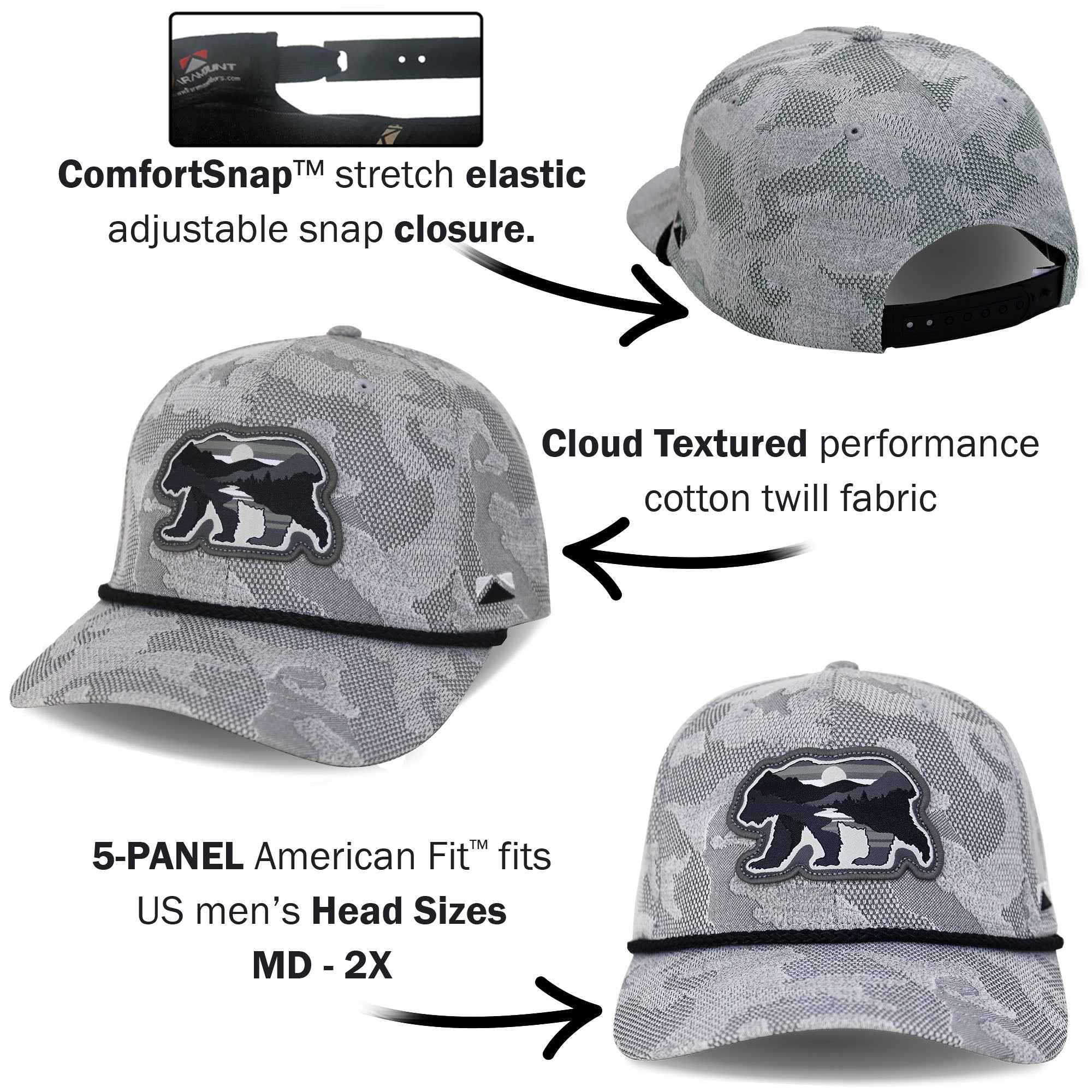 Sunset Bear Trucker Hat with Cloud Texture - 5-Panel Design