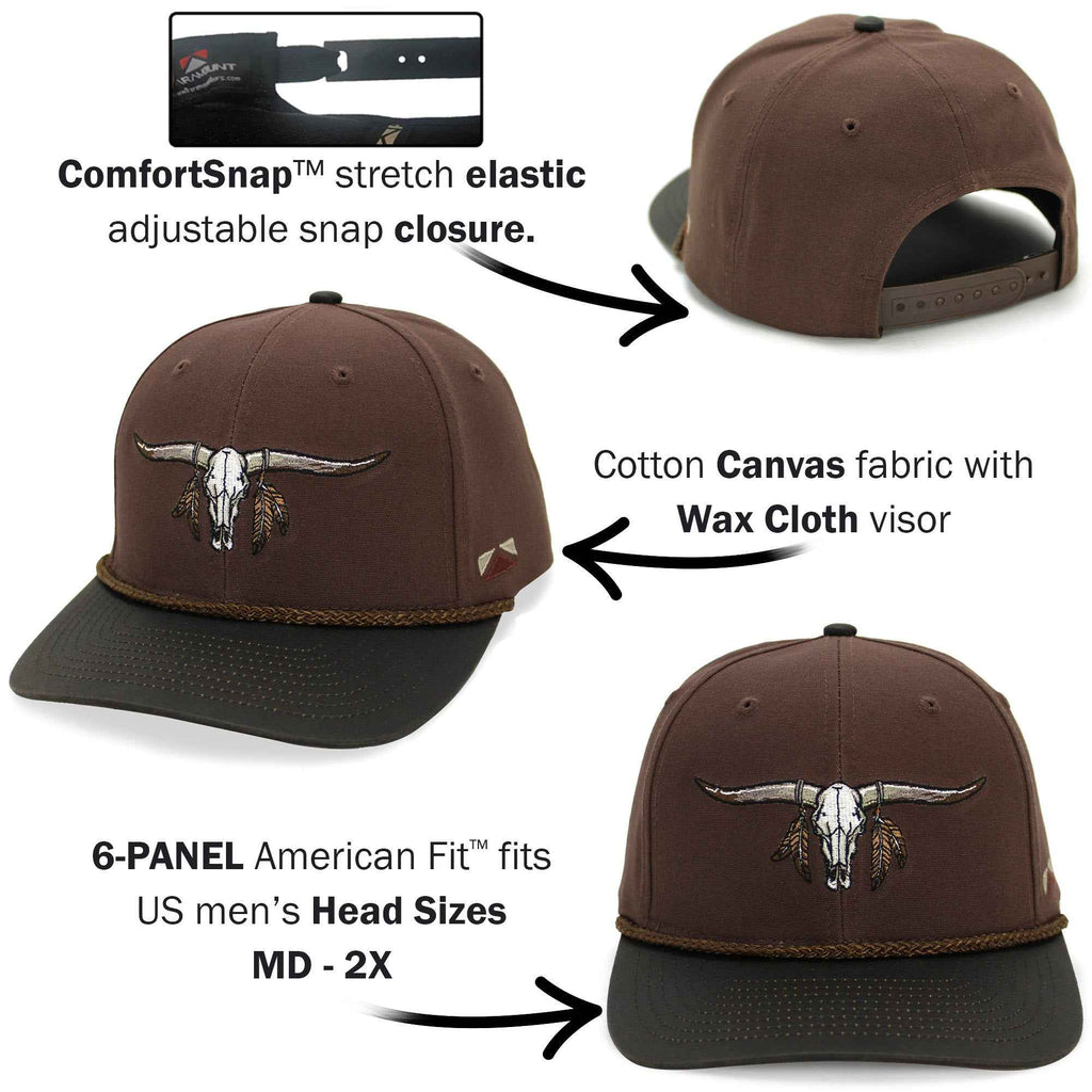 Longhorn Vintage, Snap-Back 6-Panel Hat with Wax Cloth Visor