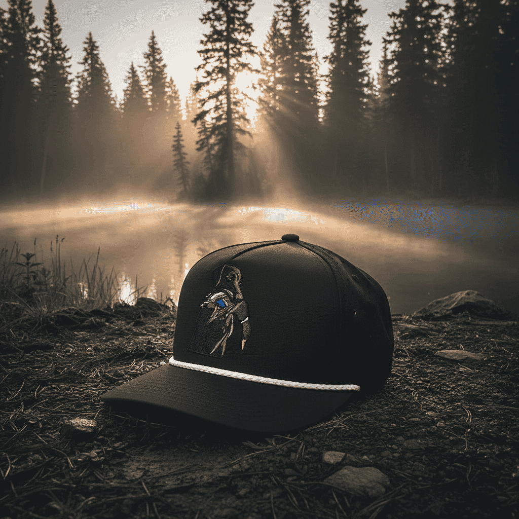 Black Lab Duck Dog 5-Panel Trucker Hat | Solid Black Crown