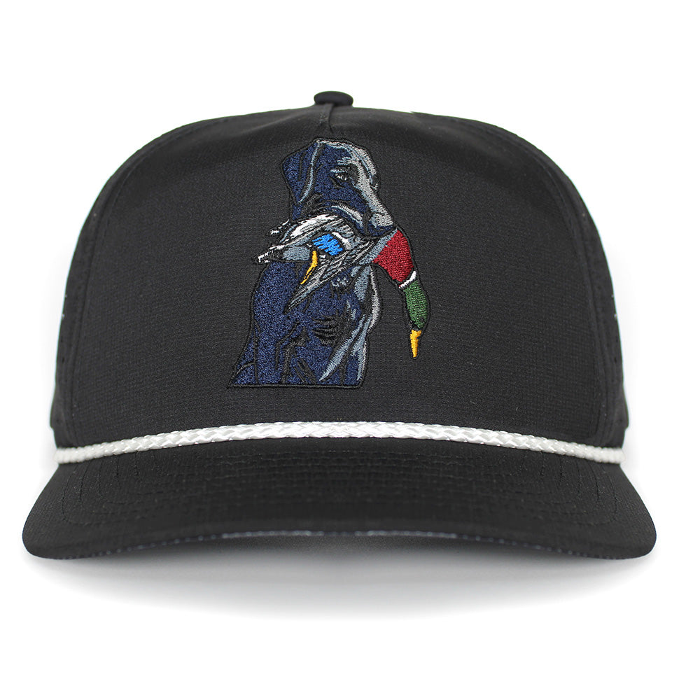 Black Lab Duck Dog 5-Panel Black Trucker Hat