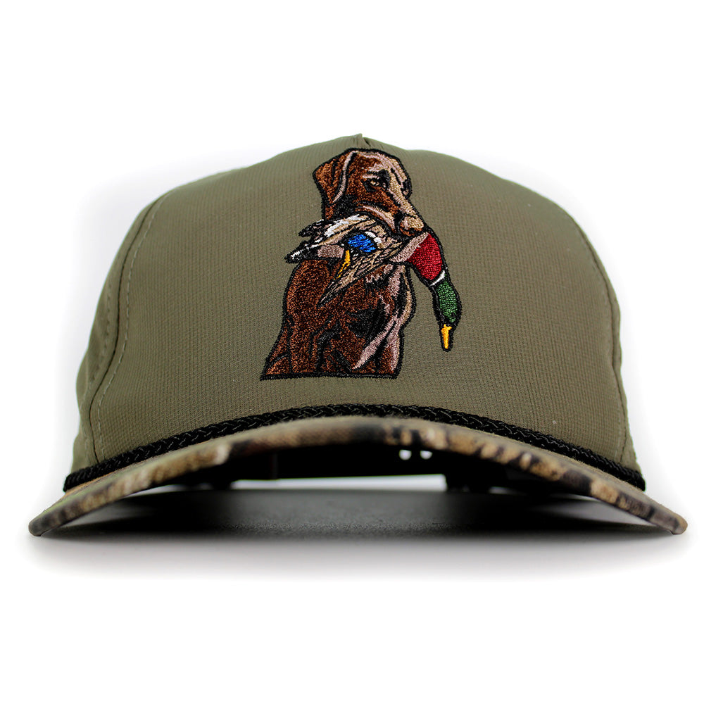 Chocolate Lab Camo Duck Hunting Trucker Hat | Clear Water Trading Co.