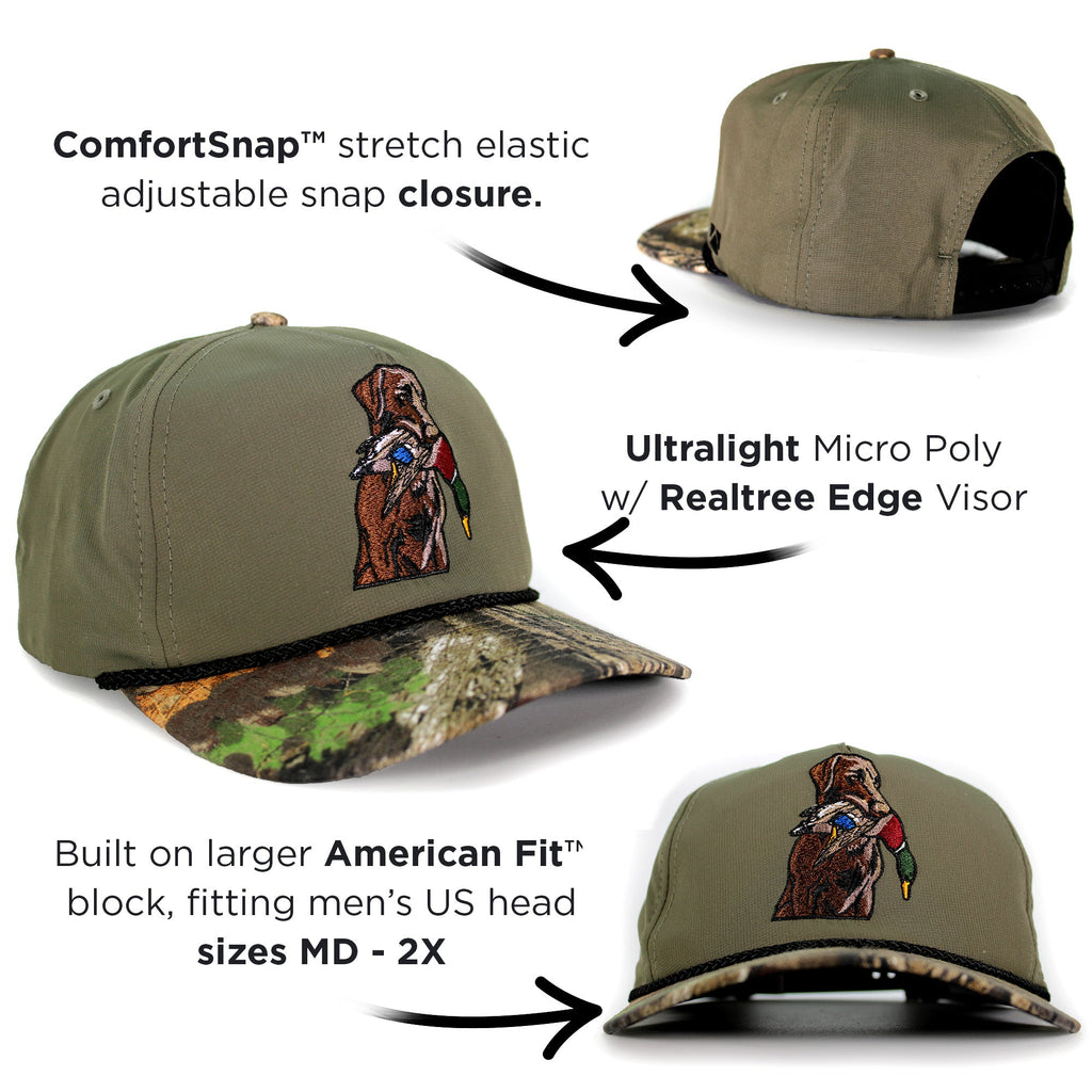 Chocolate Lab Camo Duck Hunting Trucker Hat | Clear Water Trading Co.