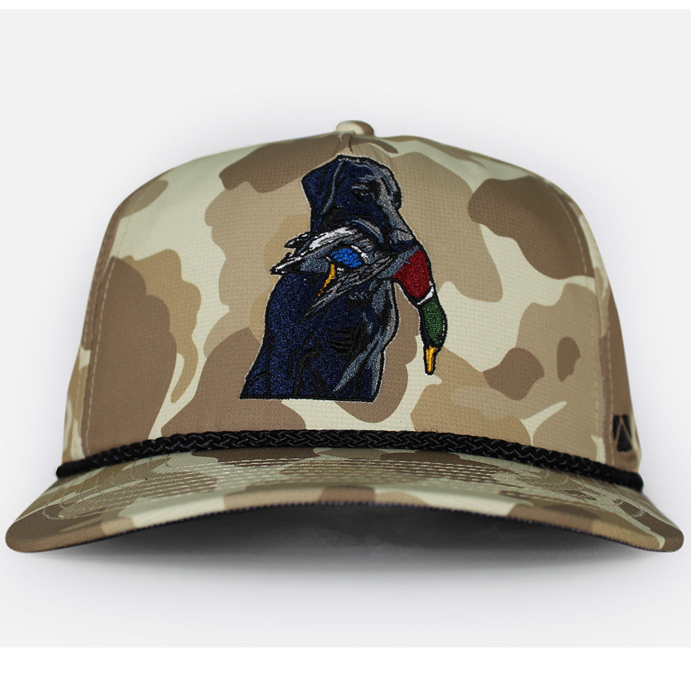 Black Lab Duck Dog 5-Panel Trucker Hat | Old School Camo