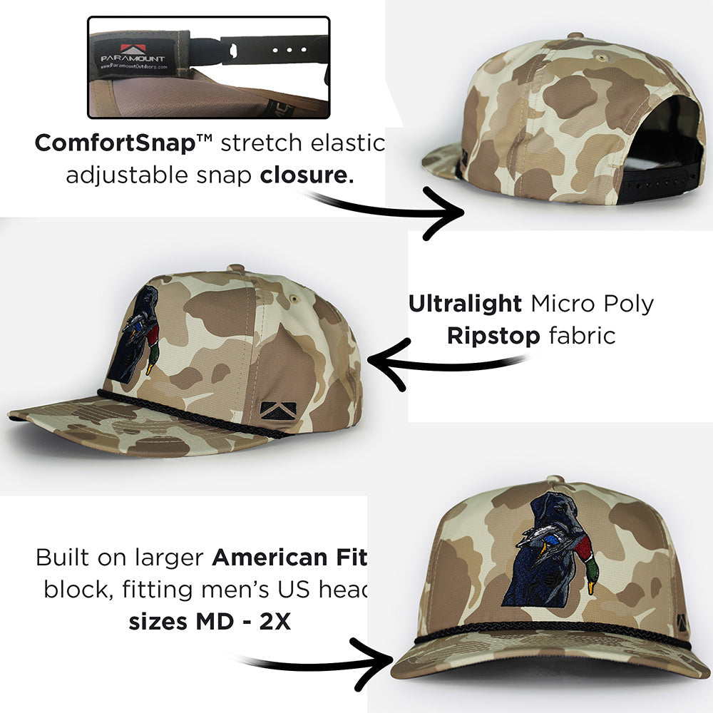 Black Lab Duck Dog 5-Panel Trucker Hat | Old School Camo
