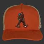 Orange cap with a Sasquatch graphic on a white background