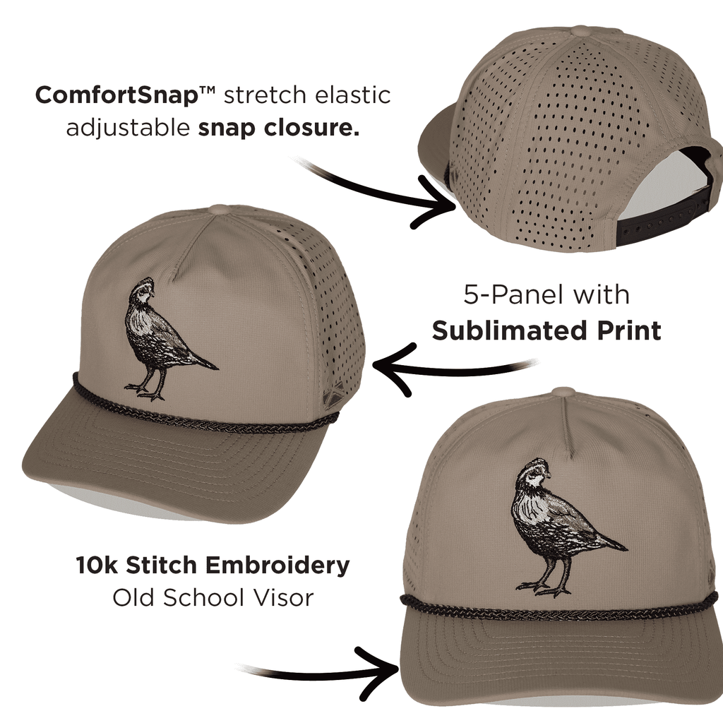 Bobwhite Quail Rope Trucker Hat – 5-Panel Upland Hunting Cap